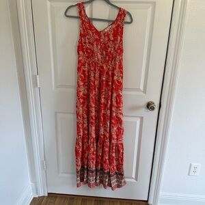 BeachLunchLounge Red Tropical Floral Maxi Dress Small resort cruise